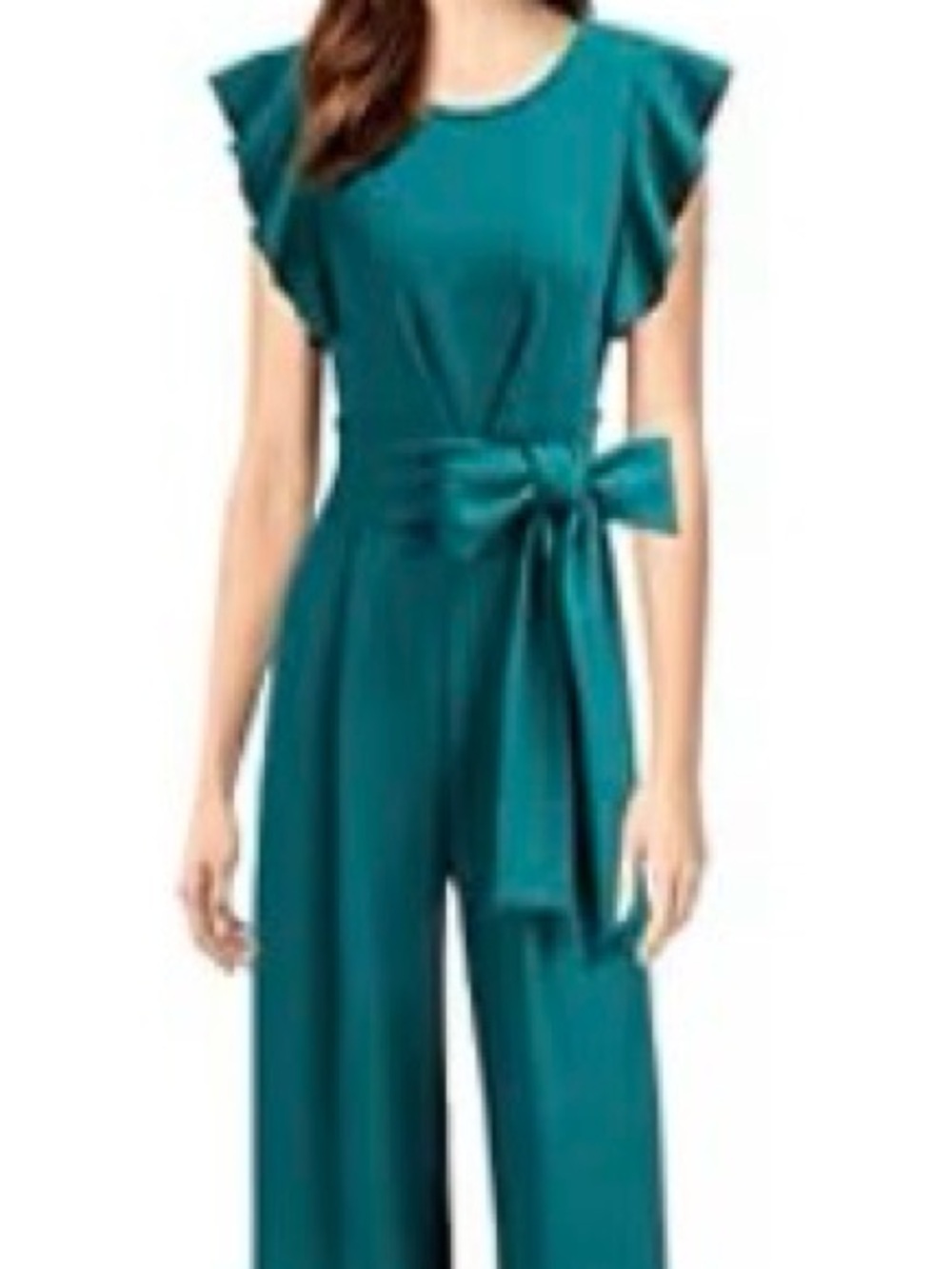 Acid blue Wide-Leg Jumpsuit with Self-Tie Waist